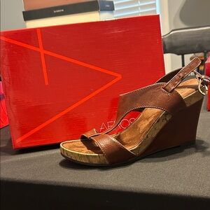 AEROSOLES Brown Cork Wedge Sandals